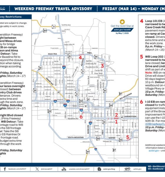 Phoenix-area freeway travel advisory, March 14-17