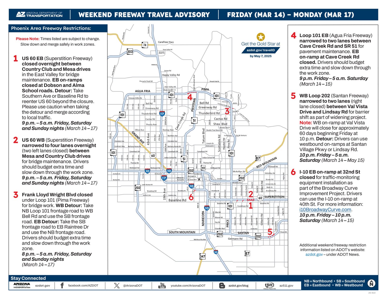 Phoenix-area freeway travel advisory, March 14-17