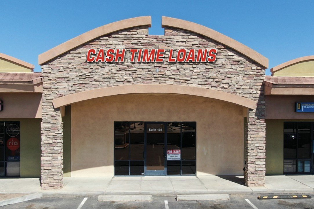 An image of a Cash Time Loan Centers sign is layered over a photo of an empty suite at Maricopa Business Center on 44480 W. Honeycutt Road in this undated photo. [Equity Sign Group]