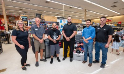 From L to R: InMaricopa's Tawni Proctor, Maricopa Ace Hardware owner Dave Karsten, Matthew Saucedo, Alex Valdez, Steve Kenna and Chris Glover. June 15, 2024. [Bryan Mordt]