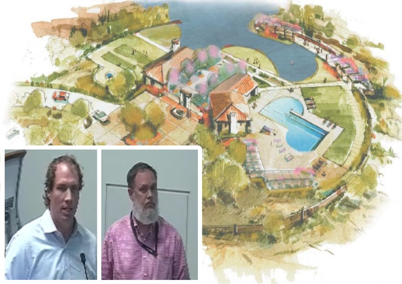 Developers (bottom left) envision the oasis depicted in these newly seen sketches across from the casino at John Wayne Parkway and Farrell Road. [City of Maricopa/Vestar]