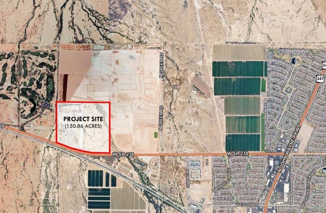 The site is located in the northwest portion of the city of Maricopa on 150 acres directly north of State Route 238 and west of Green Road.