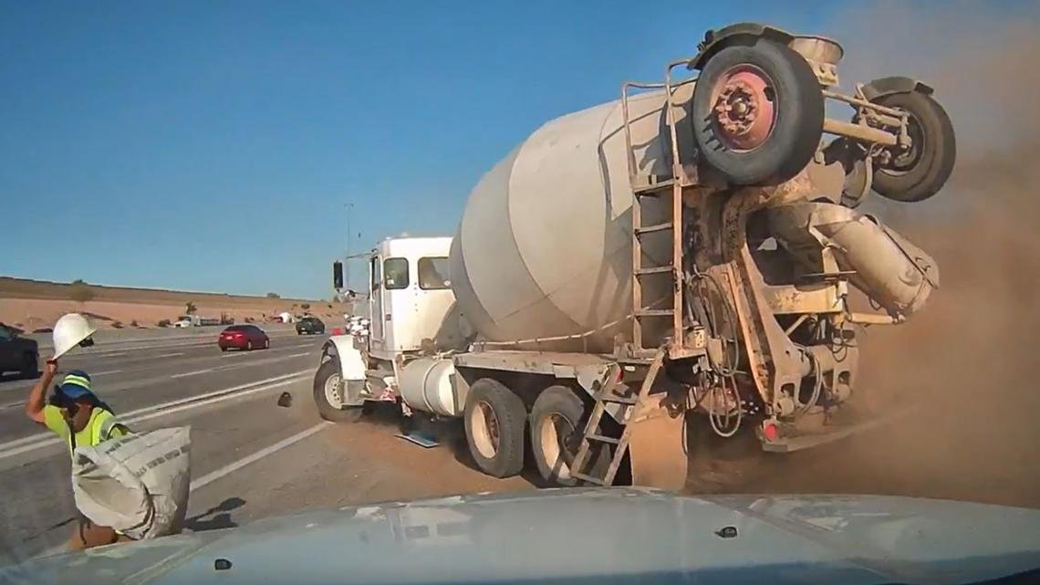 'He is lucky to be alive': Crew member injured after concrete truck loses control on US 60 in Mesa