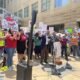 U.S. Rep. Glenn Ivey,  a Maryland Democrat who represents the district where Kilmar Abrego Garcia and his wife live, led the chant “bring him home” outside the U.S. District Court in Greenbelt before a hearing in Abrego Garcia’s case last month. (Photo by Ariana Figueroa/States Newsroom)