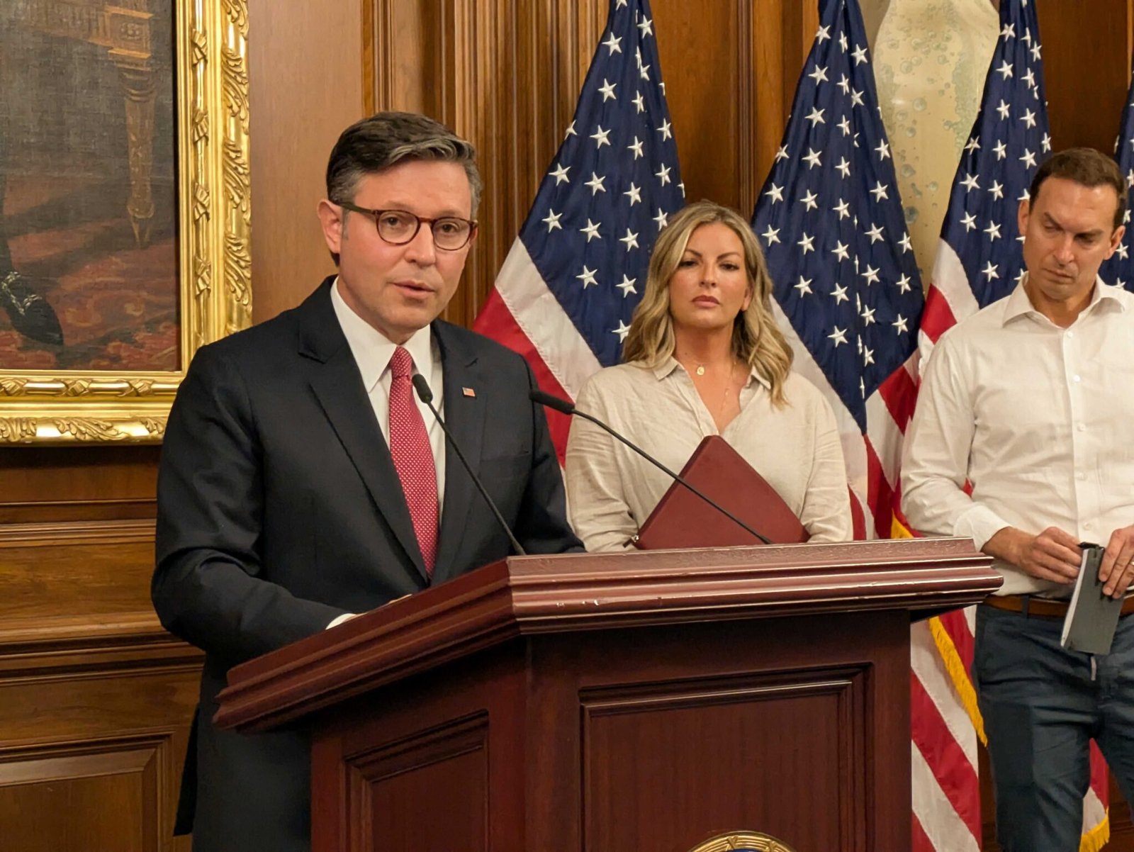 House Speaker Mike Johnson of Louisiana speaks to reporters about the Republican budget reconciliation package at a weekly press conference on Tuesday, June 24, 2025, at the U.S. Capitol. (Photo by Ashley Murray/States Newsroom)