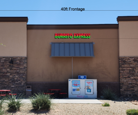 The future home of Burrito Express signage on the south wall of Circle K at Honeycutt and Porter Roads. The fast-casual Mexican chain is set to open its first Maricopa location inside the busy gas station. [Graham