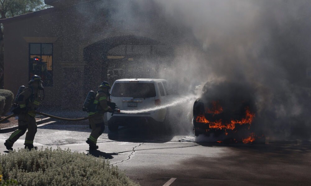 Pickup truck fire near Smith-Enke Road and John Wayne Parkway. June 16, 2025. [Brian Petersheim Jr.]