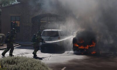 Pickup truck fire near Smith-Enke Road and John Wayne Parkway. June 16, 2025. [Brian Petersheim Jr.]