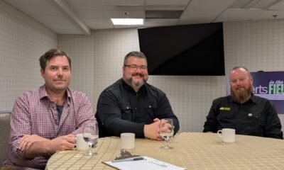 From left to right, Chase Christie, development director for Alaska Solar LLC, Josh Craft, managing partner of Wasilla, Alaska-based Crafty Energy LLC, and Josh Shipley, owner of Alternative Power Enterprises in Ridgeway, Colorado, at the Holiday Inn Express on C Street SW in Washington, D.C., on Wednesday, June 11, 2025, after meeting with staff of U.S. senators about preserving clean energy tax credits in the Republican budget reconciliation bill. (Ashley Murray/States Newsroom)