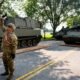 U.S. Army soldiers work on an assortment of M1 Alpha a3 Abrams tanks, stryker armored vehicles, and M2 Bradley fighting vehicles at West Potomac Park along the Potomac River on June 11, 2025 in Washington, D.C. Tanks and other heavy military equipment have arrived in the nation