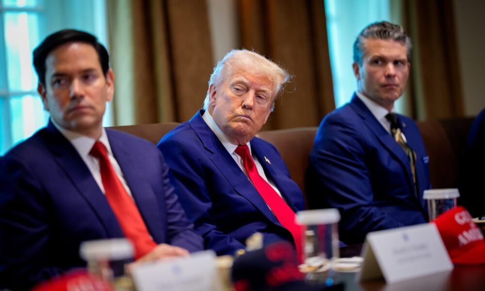 Left to right, Secretary of State Marco Rubio, President Donald Trump and Secretary of Defense Pete Hegseth attend a Cabinet meeting at the White House on April 30, 2025 in Washington, DC. (Photo by Andrew Harnik/Getty Images)