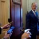 Senate Majority Leader John Thune, R-S.D., speaks to reporters as returns to his office from the Senate chamber at the U.S. Capitol Building on June 30, 2025 in Washington, D.C. (Photo by Andrew Harnik/Getty Images)