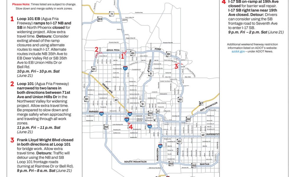 Weekend Freeway Travel Advisory, June 20-23