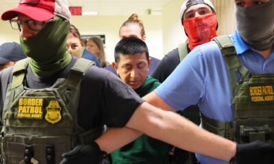 Federal authorities detain a man after attending a court hearing at immigration court at the Jacob K. Javitz Federal Building on July 1, 2025 in New York City. (Photo by Michael M. Santiago/Getty Images)
