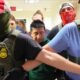 Federal authorities detain a man after attending a court hearing at immigration court at the Jacob K. Javitz Federal Building on July 1, 2025 in New York City. (Photo by Michael M. Santiago/Getty Images)